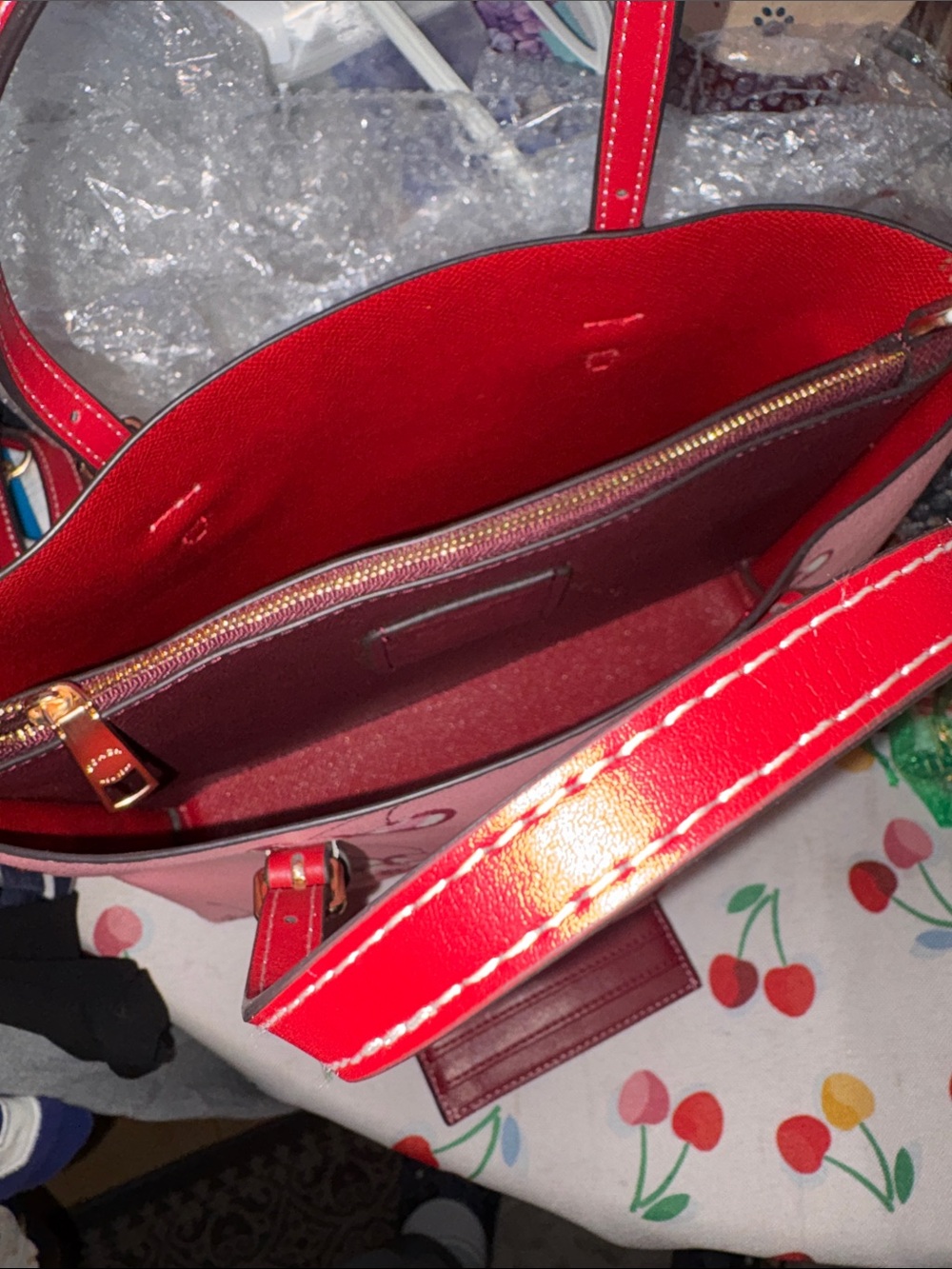 Coach Mollie Tote 25 Pink Cherry Print with Card/ID Case NWOT - Picture 15 of 16